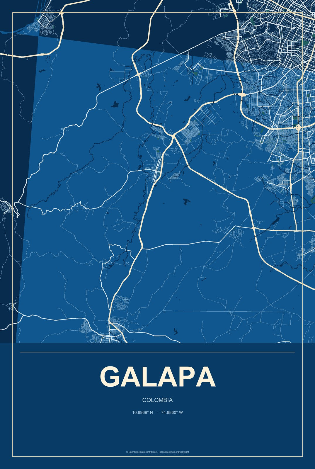 Galapa, Colombia City Map Aluminum Sign in Harbor Cobalt style