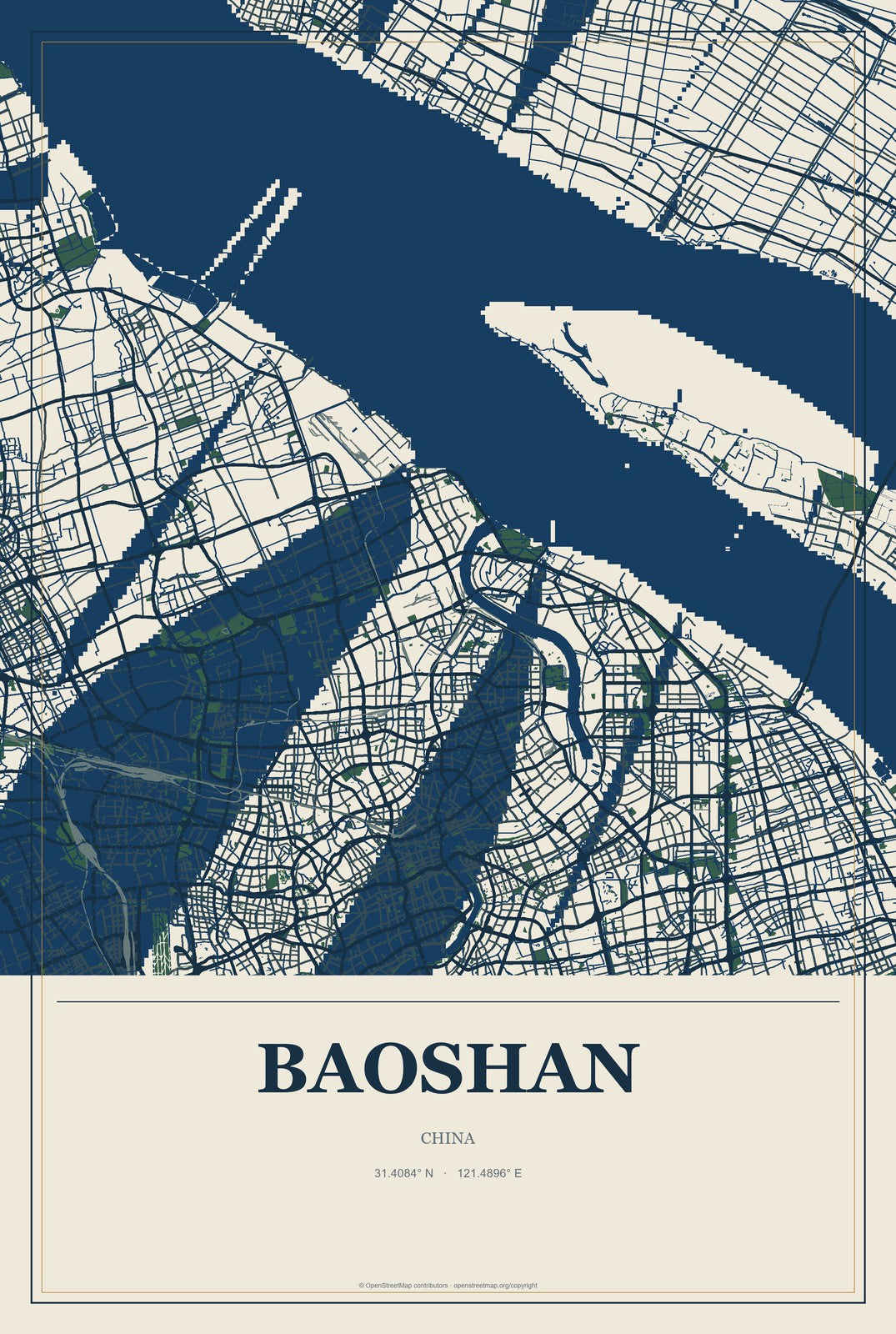 Baoshan, Heilongjiang, China City Map Aluminum Sign in Coastal Cutout style