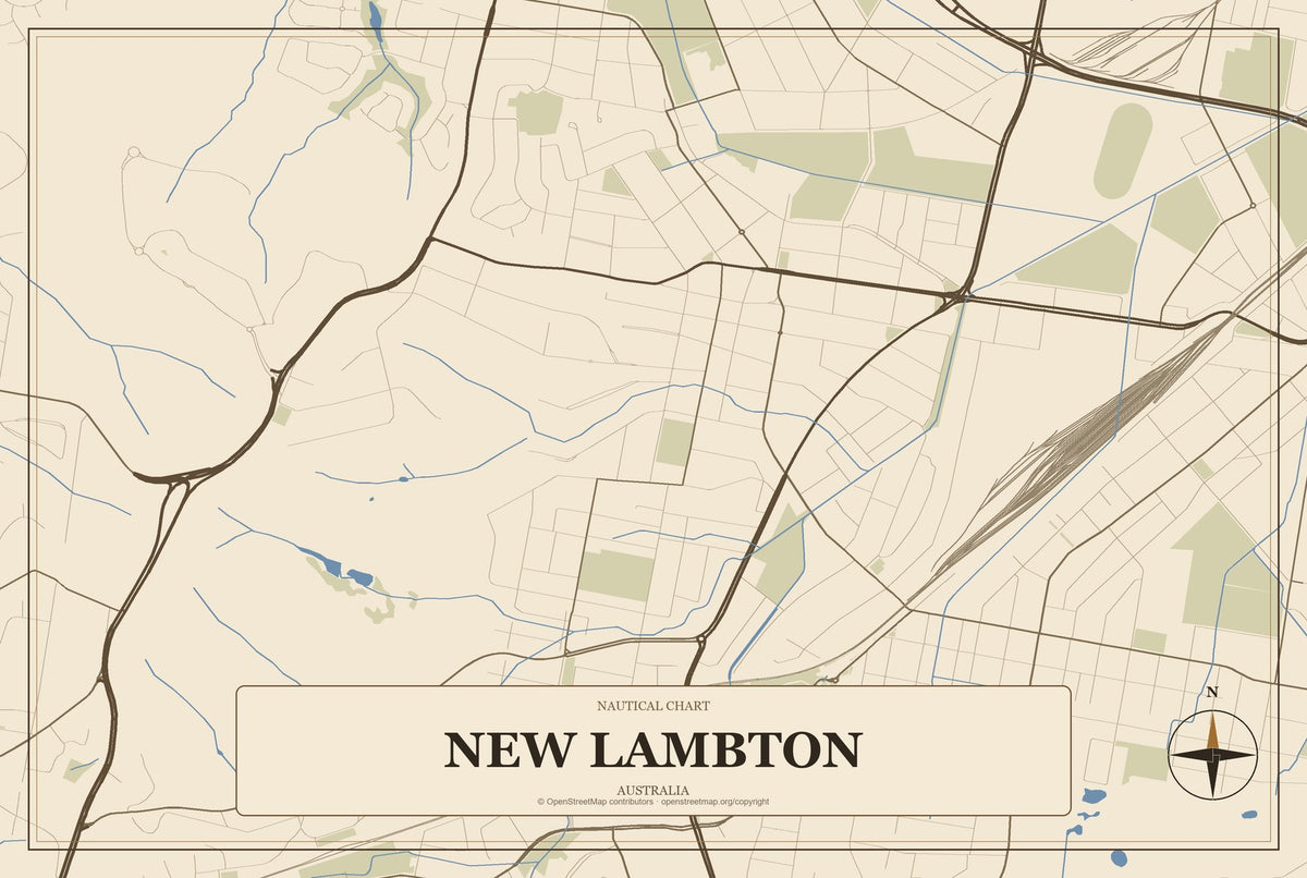 New Lambton, Australia City Map Aluminum Sign in Heritage Nautical style