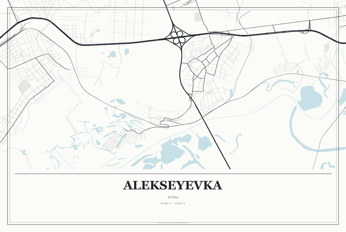 Alekseyevka, Russia City Map Aluminum Sign in Gallery Air style