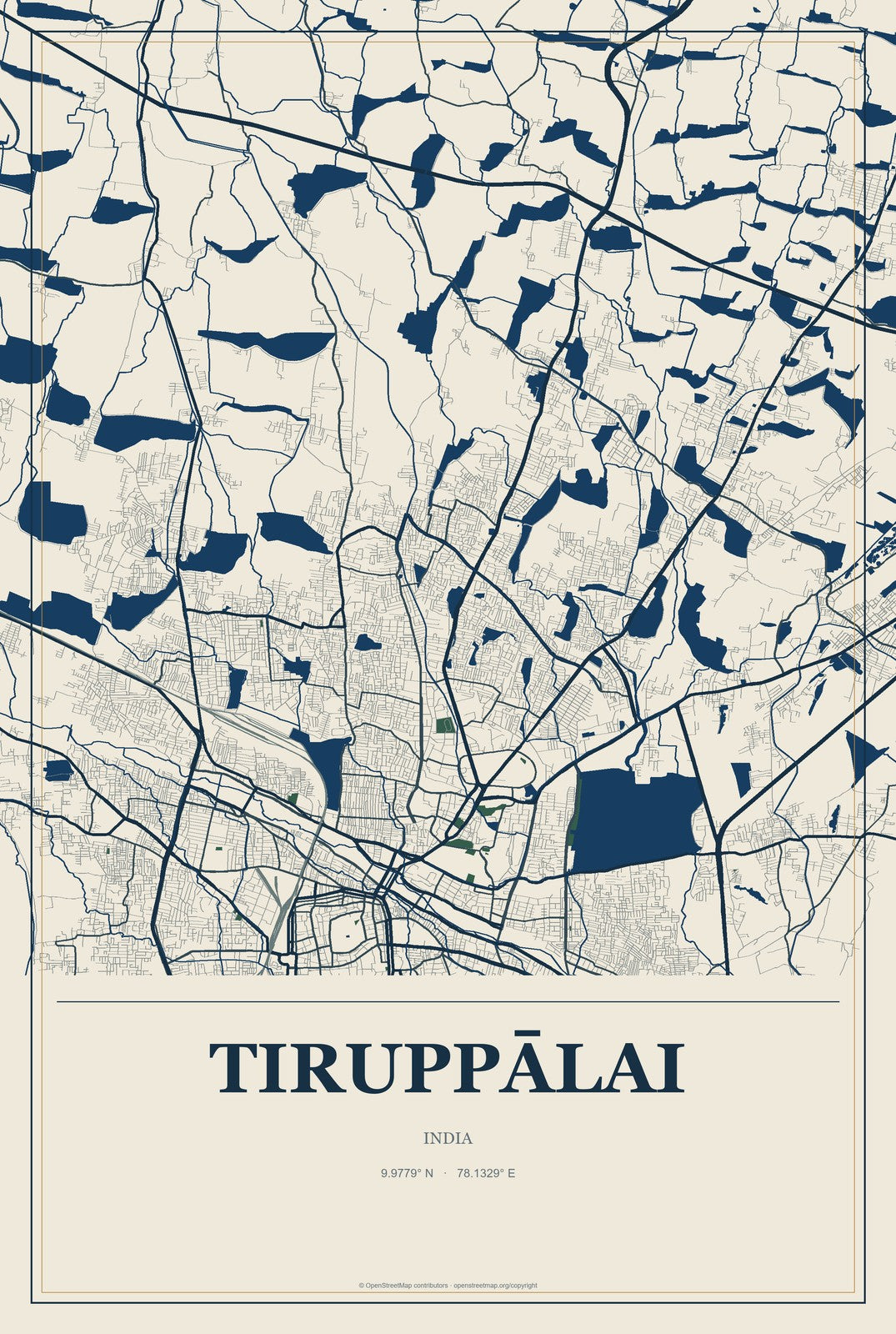 Tiruppālai, India City Map Aluminum Sign in Coastal Cutout style