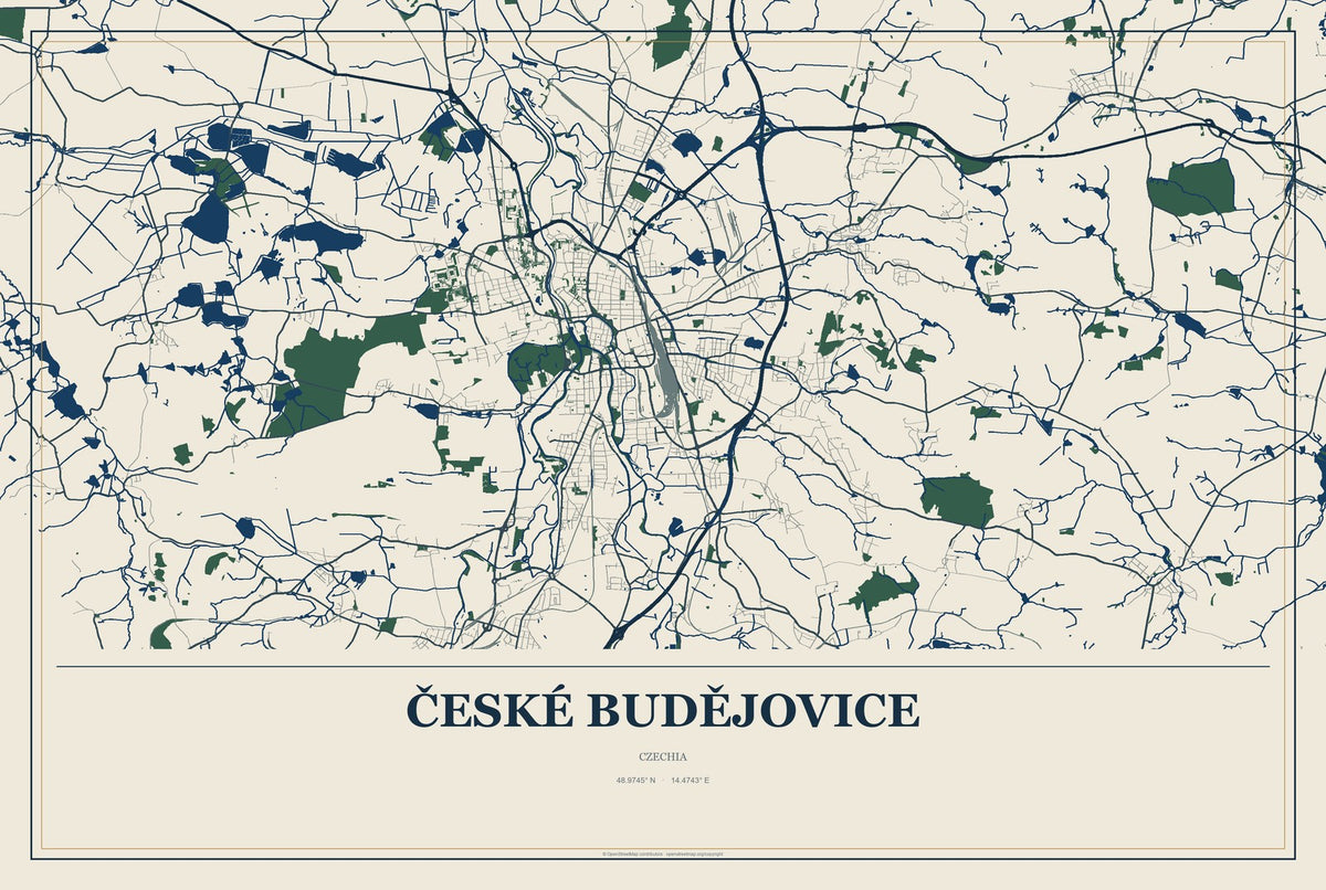 České Budějovice, Czechia City Map Aluminum Sign in Coastal Cutout style