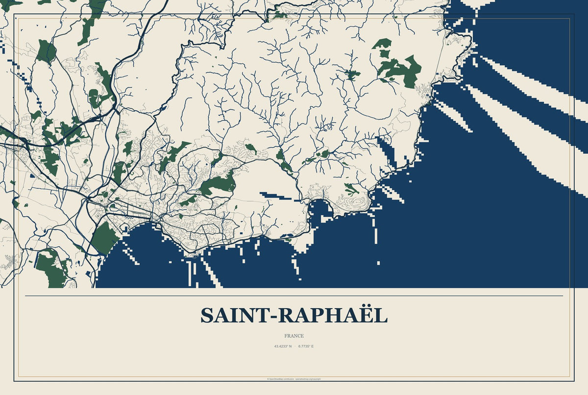Saint-Raphaël, France City Map Aluminum Sign in Coastal Cutout style