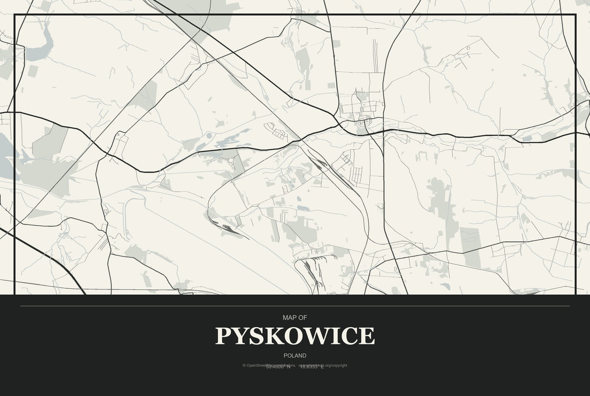 Pyskowice, Poland City Map Aluminum Sign in Museum Plaque style