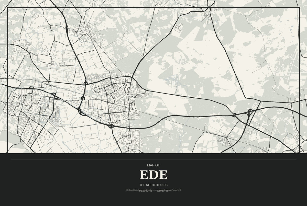 Ede, The Netherlands City Map Aluminum Sign in Museum Plaque style