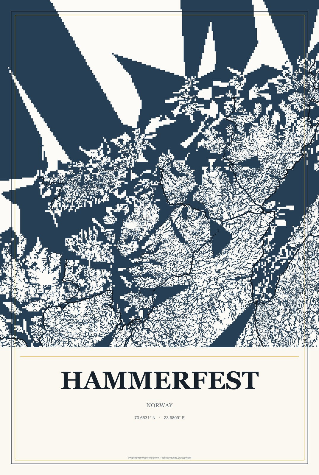 Hammerfest, Norway City Map Aluminum Sign in Citrine Modern style