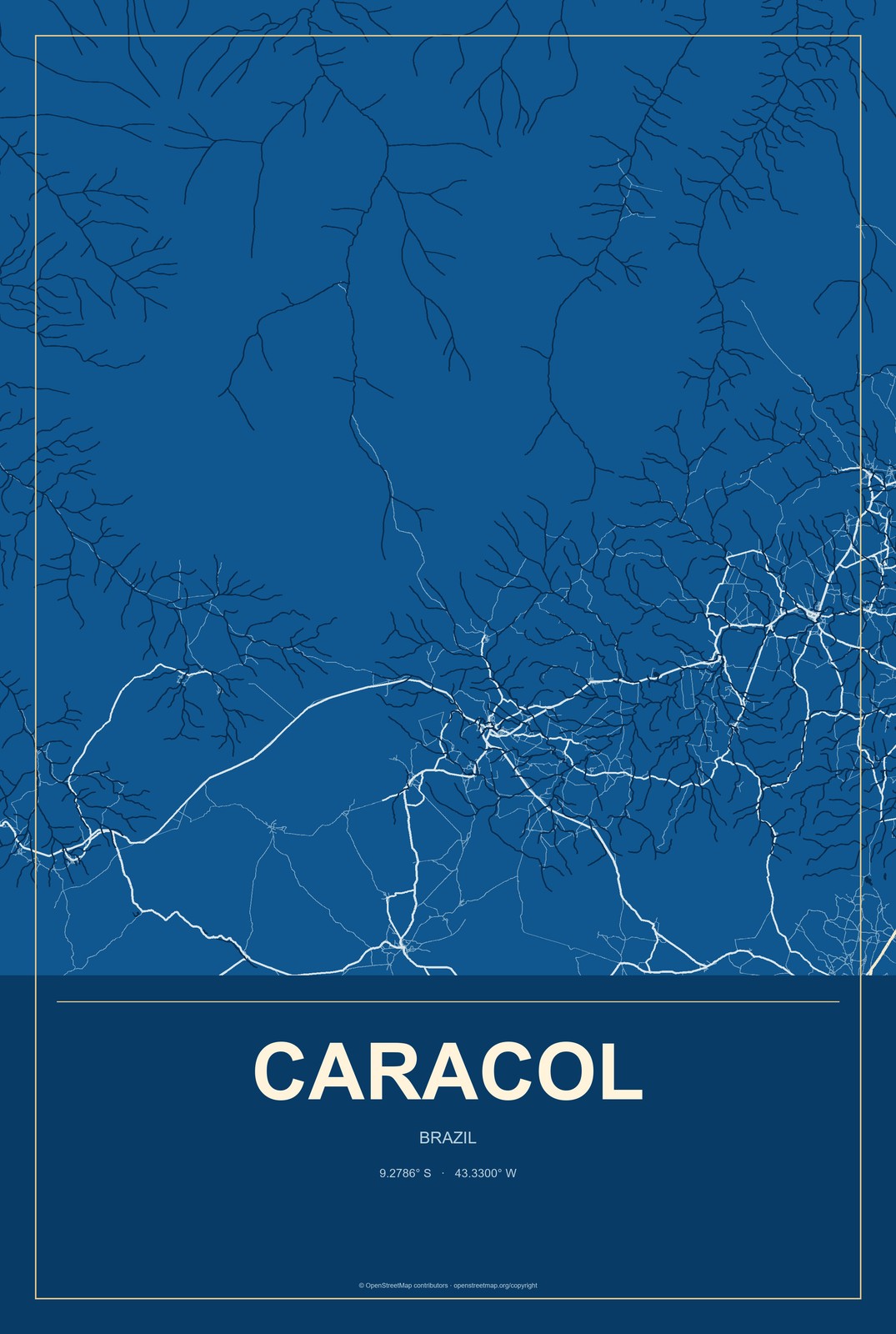 Caracol, Brazil City Map Aluminum Sign in Harbor Cobalt style