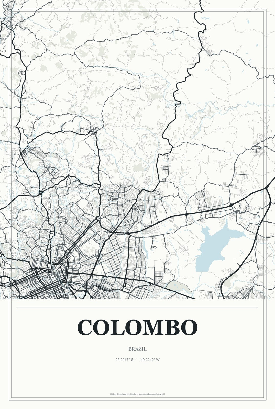 Colombo, Brazil City Map Aluminum Sign in Gallery Air style