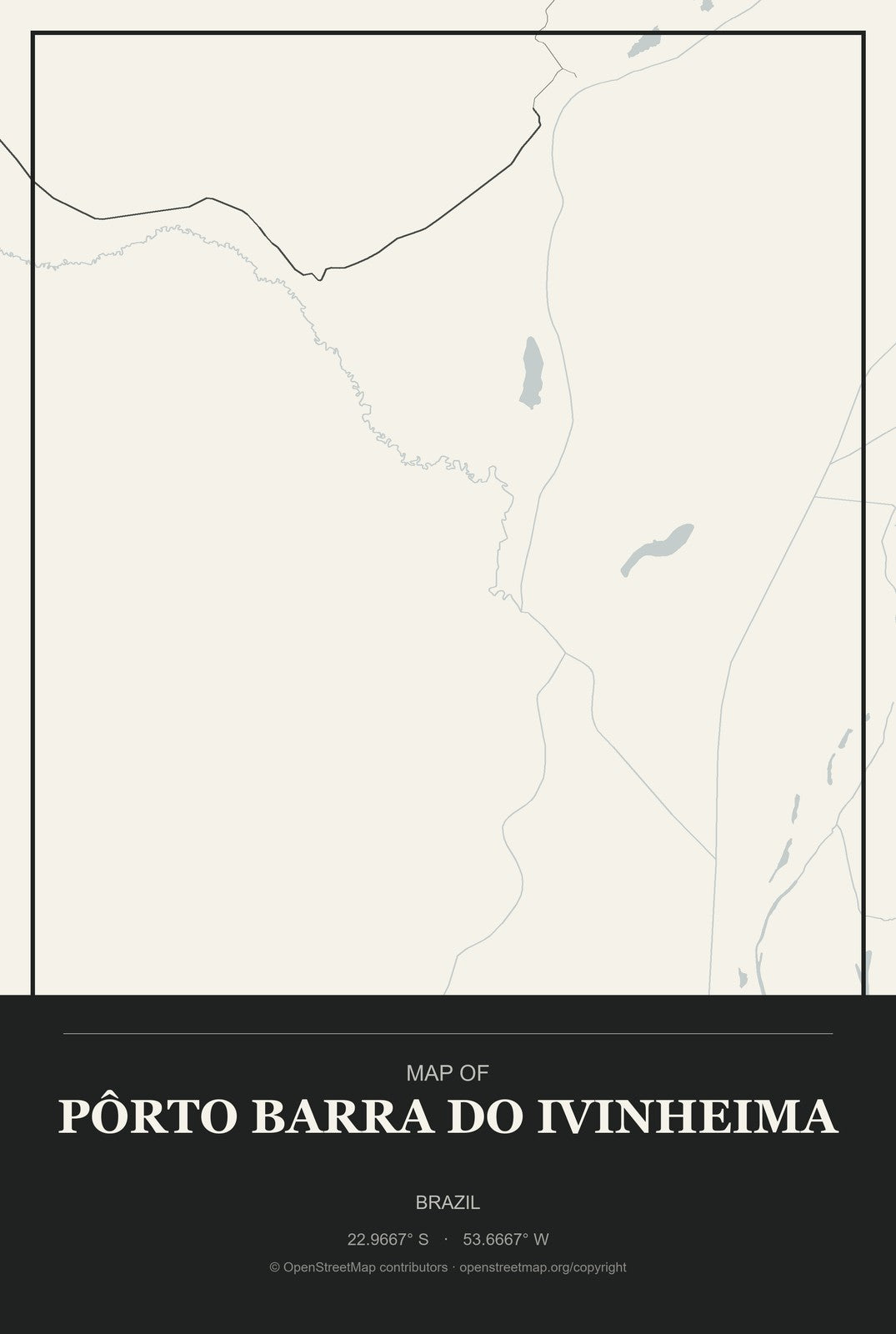 Pôrto Barra do Ivinheima, Brazil City Map Aluminum Sign in Museum Plaque style