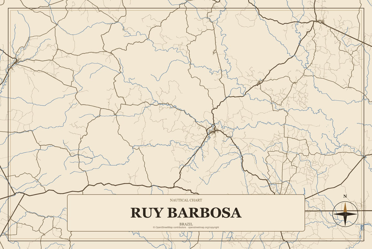Ruy Barbosa, Brazil City Map Aluminum Sign in Heritage Nautical style