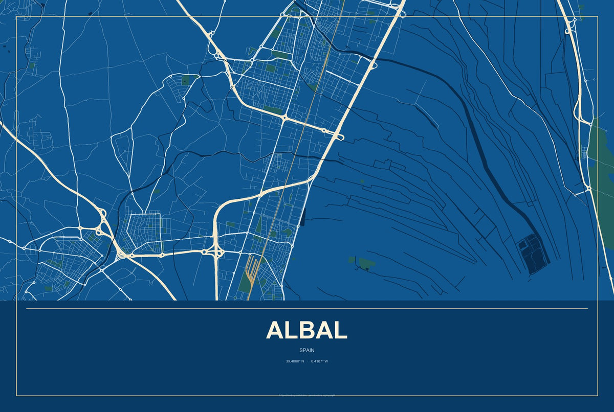 Albal, Spain City Map Aluminum Sign in Harbor Cobalt style