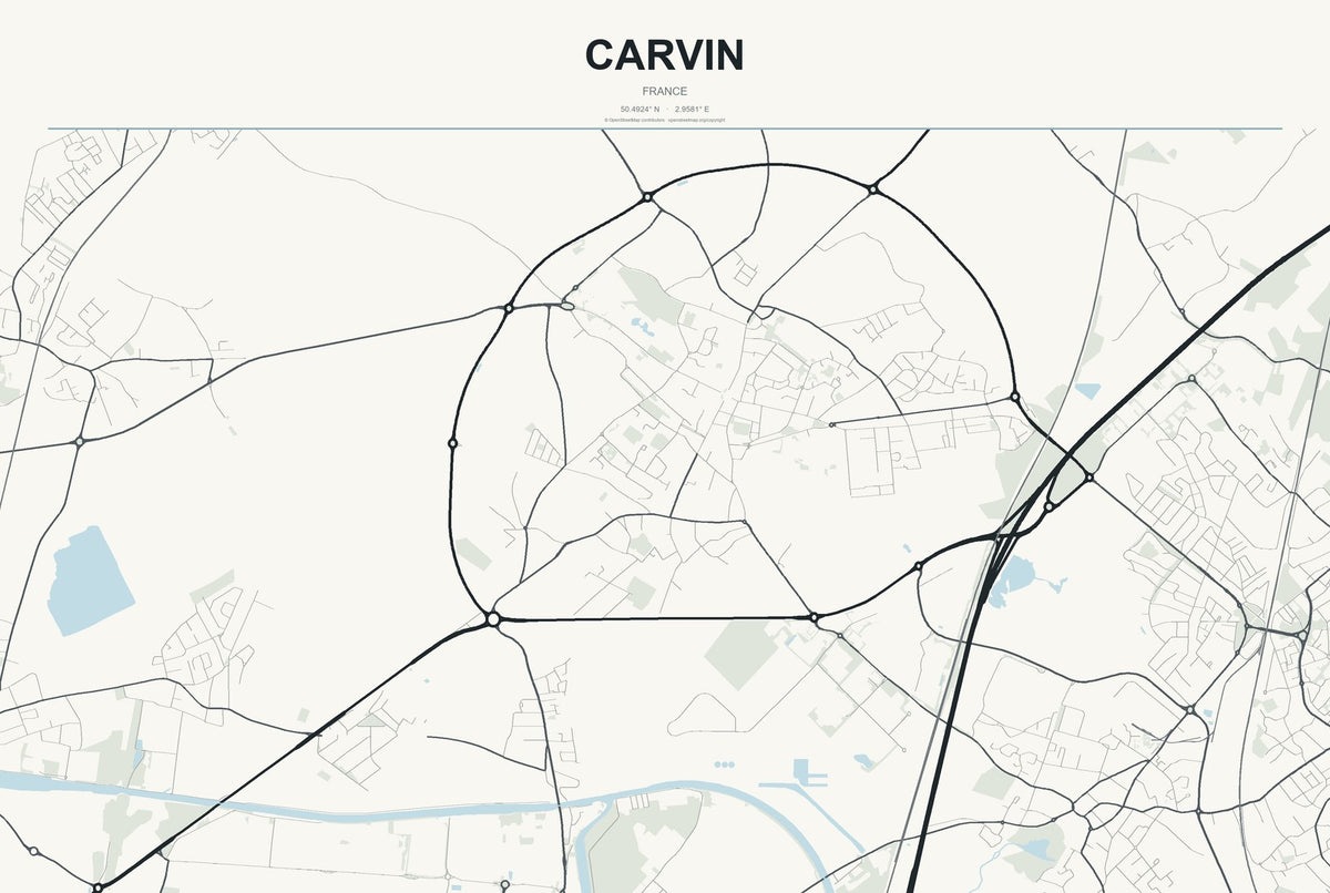 Carvin, France City Map Aluminum Sign in Headline Atlas style