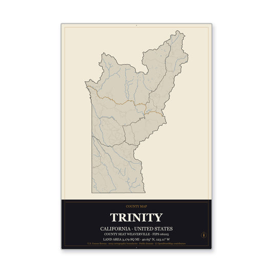 Trinity County, California Map Aluminum Sign in Museum Plaque style