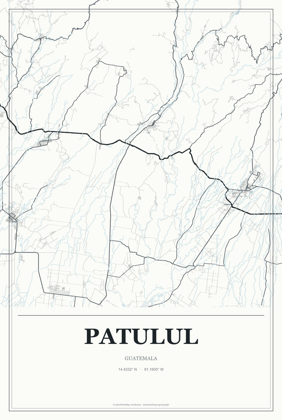 Patulul, Guatemala City Map Aluminum Sign in Gallery Air style