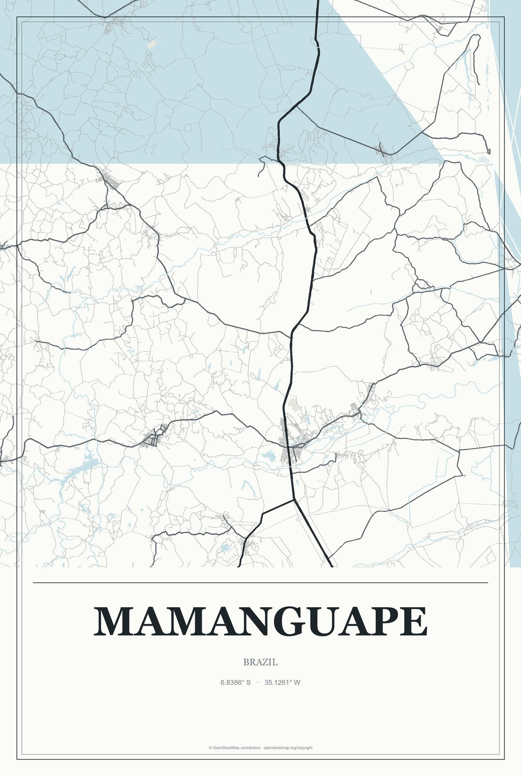Mamanguape, Brazil City Map Aluminum Sign in Gallery Air style