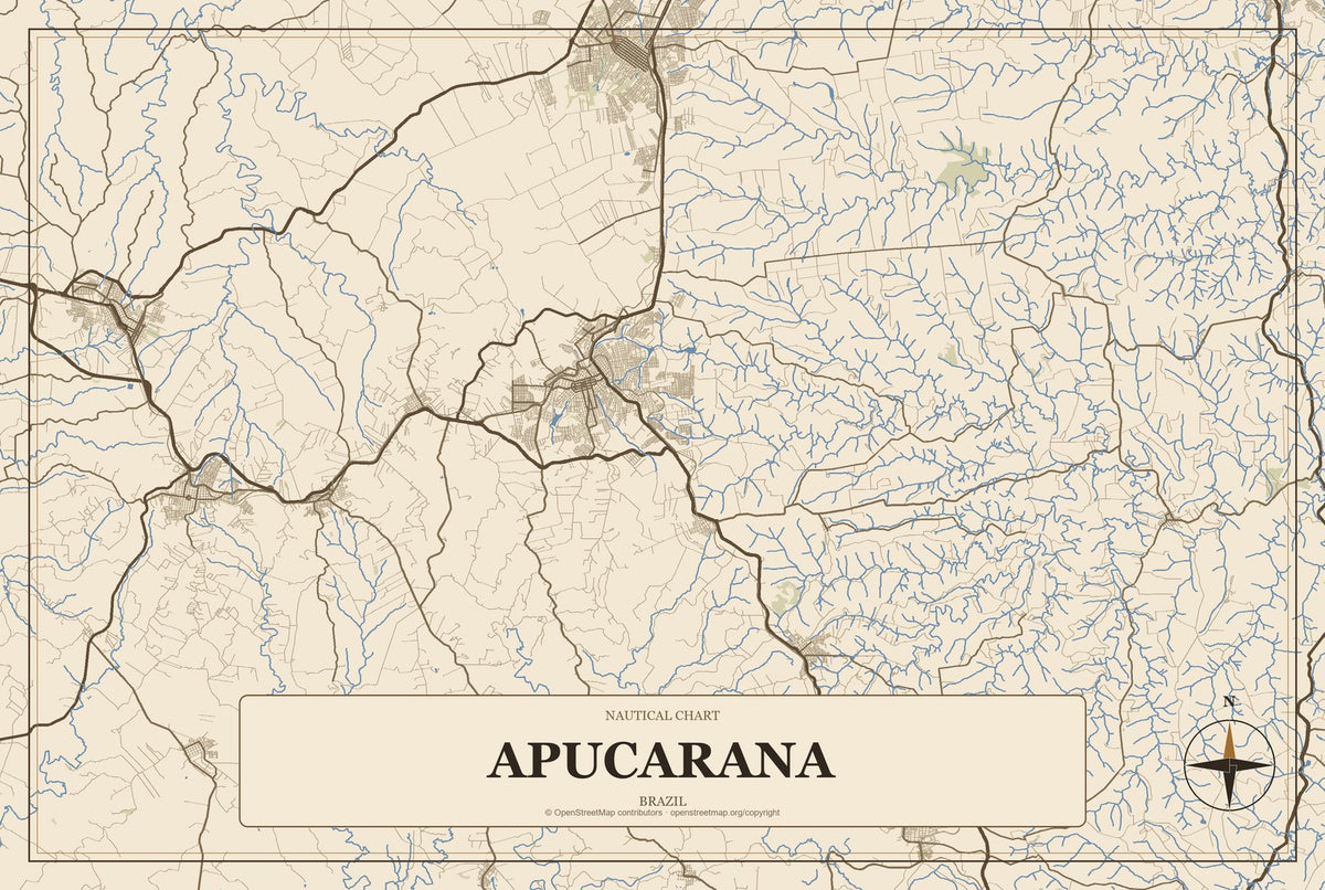 Apucarana, Brazil City Map Aluminum Sign in Heritage Nautical style