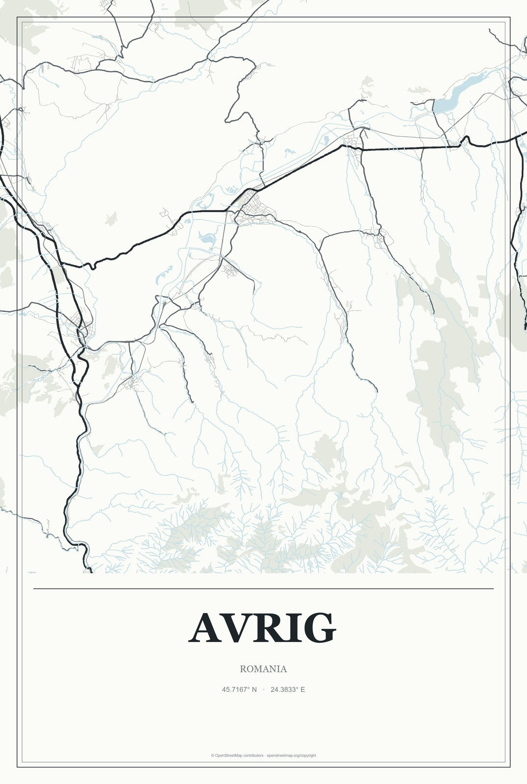 Avrig, Romania City Map Aluminum Sign in Gallery Air style