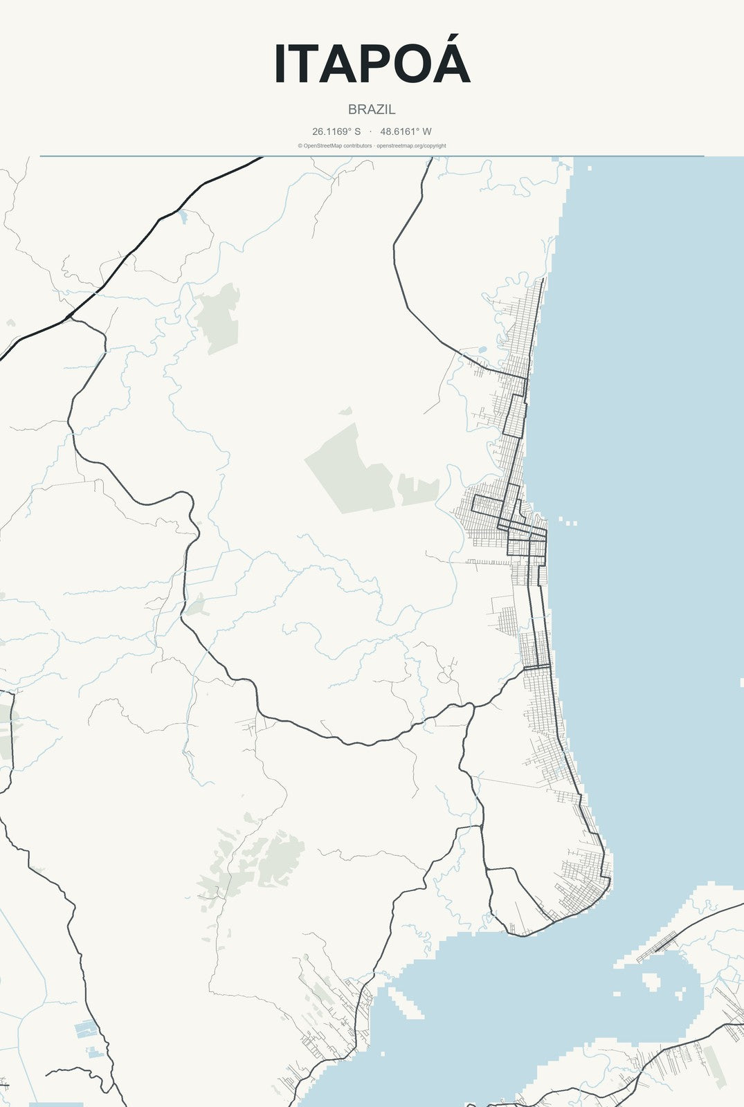 Itapoá, Brazil City Map Aluminum Sign in Headline Atlas style