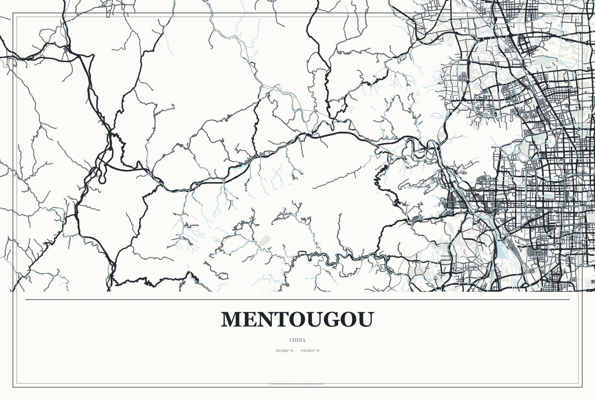 Mentougou, China City Map Aluminum Sign in Gallery Air style