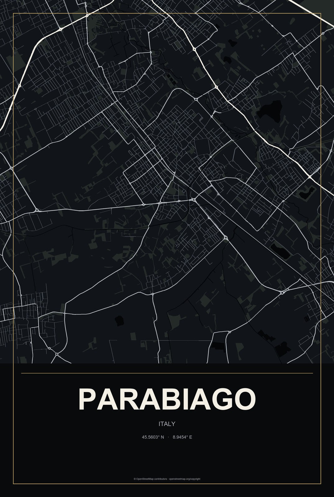 Parabiago, Italy City Map Aluminum Sign in Metropolitan Noir style
