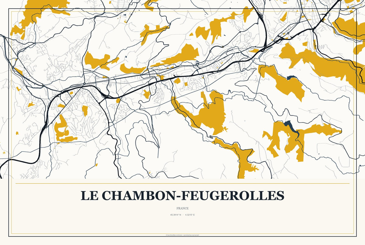 Le Chambon-Feugerolles, France City Map Aluminum Sign in Citrine Modern style