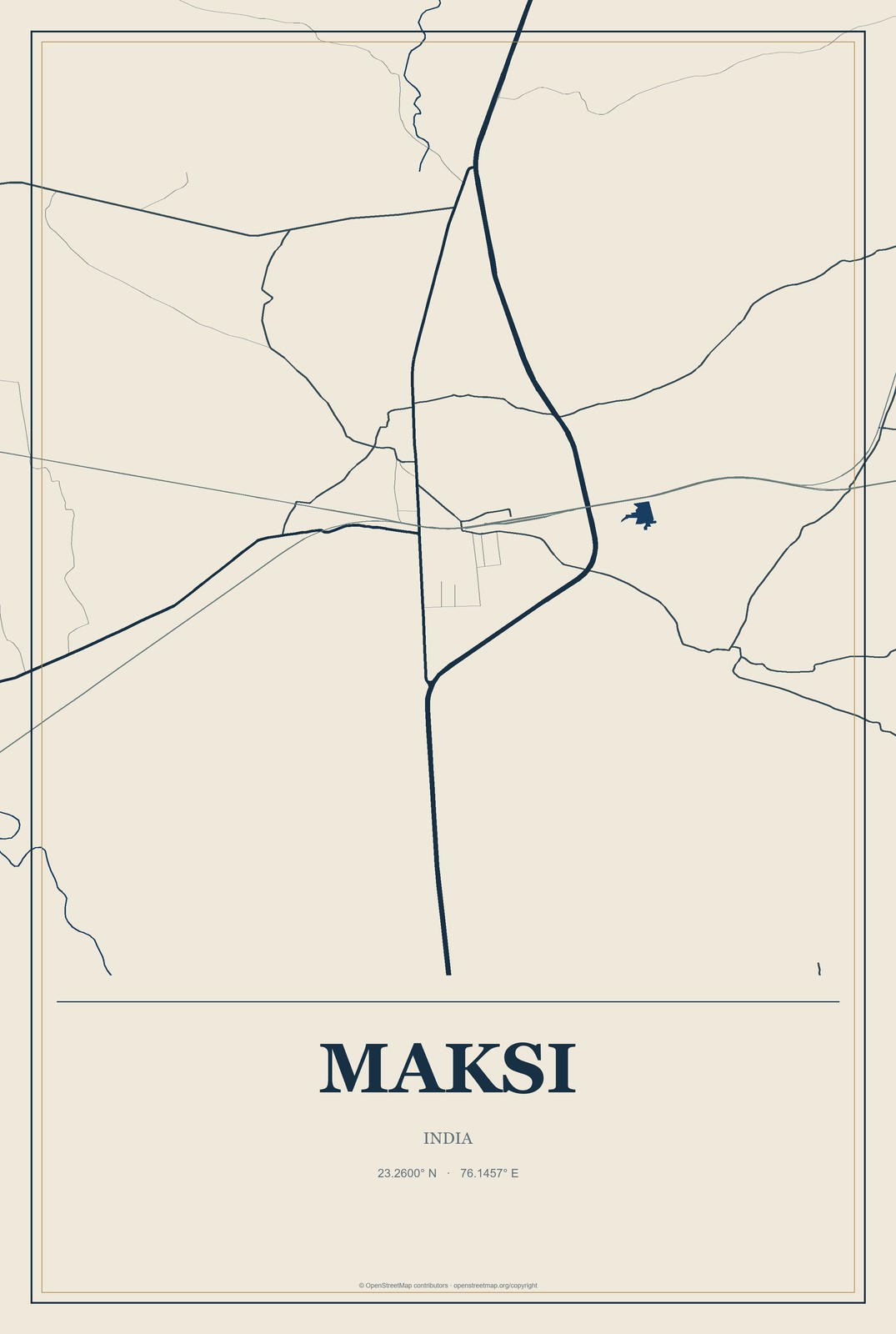 Maksi, India City Map Aluminum Sign in Coastal Cutout style