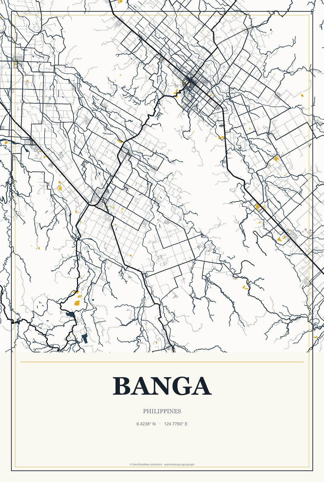 Banga, Philippines City Map Aluminum Sign in Citrine Modern style