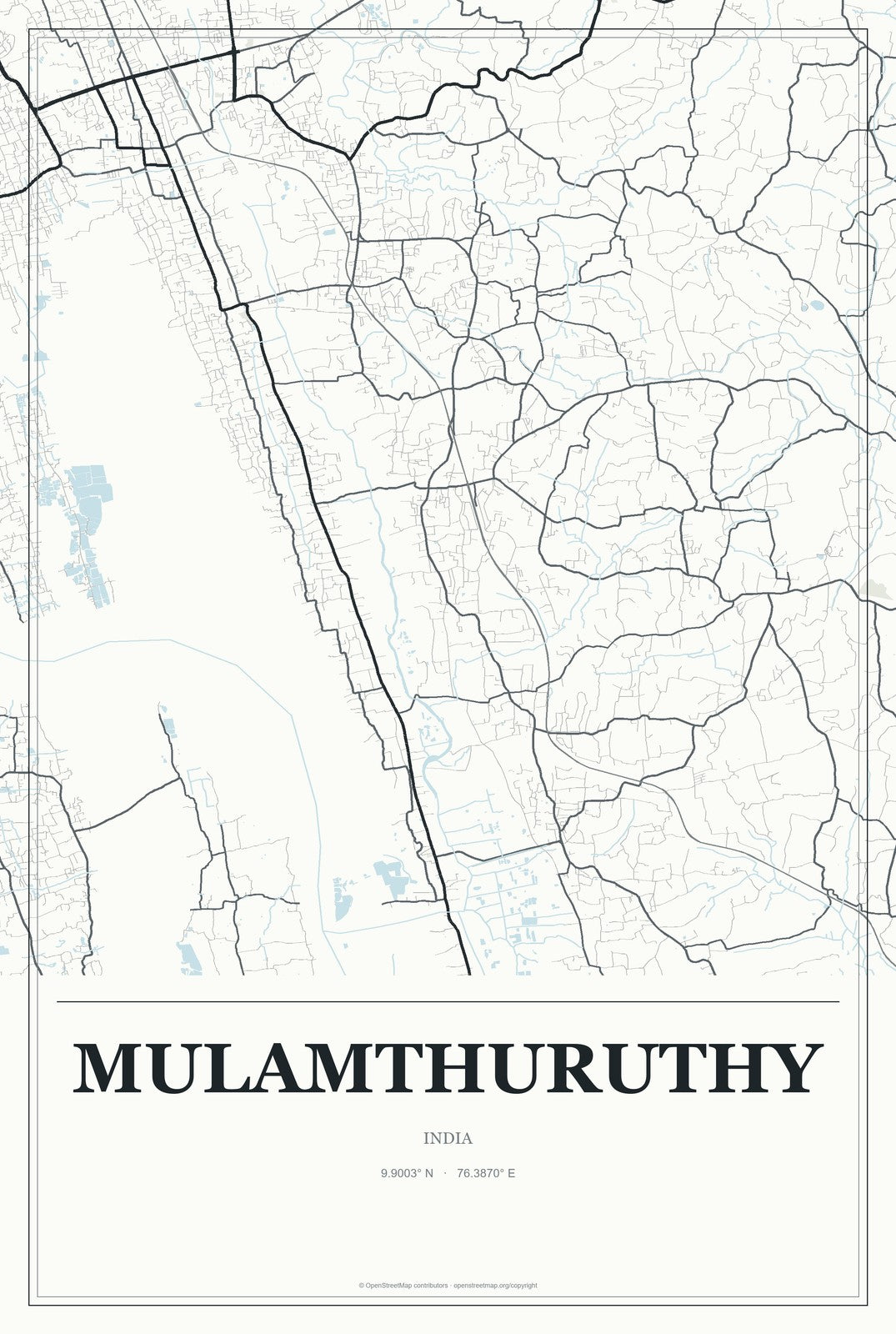 Mulamthuruthy, India City Map Aluminum Sign in Gallery Air style
