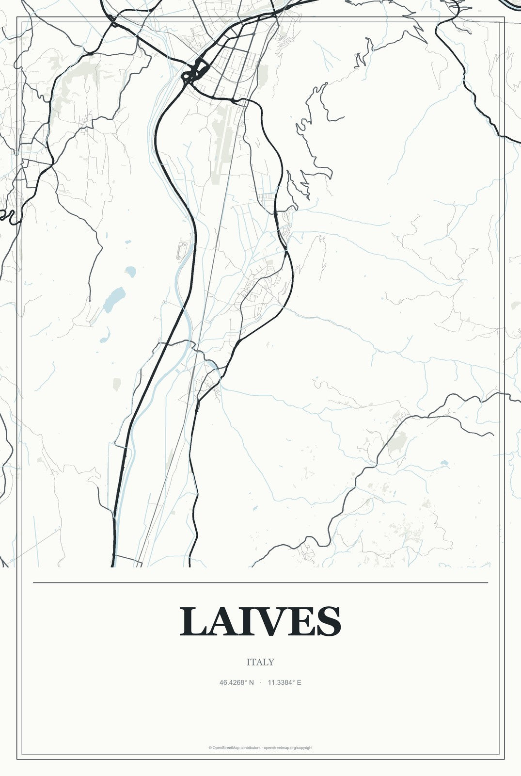 Laives, Italy City Map Aluminum Sign in Gallery Air style