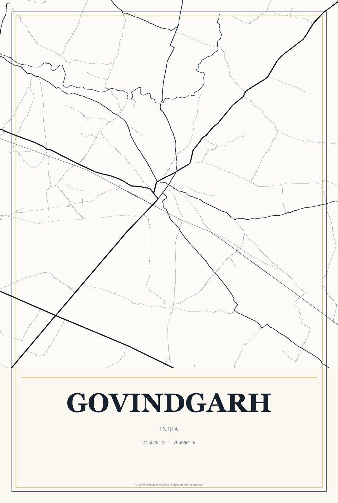Govindgarh, Madhya Pradesh, India City Map Aluminum Sign in Citrine Modern style