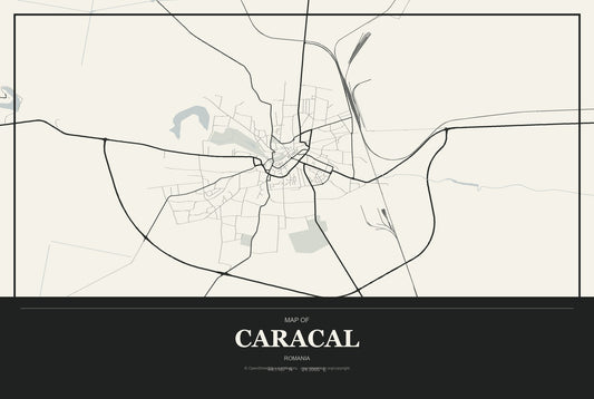 Caracal, Romania City Map Aluminum Sign in Museum Plaque style