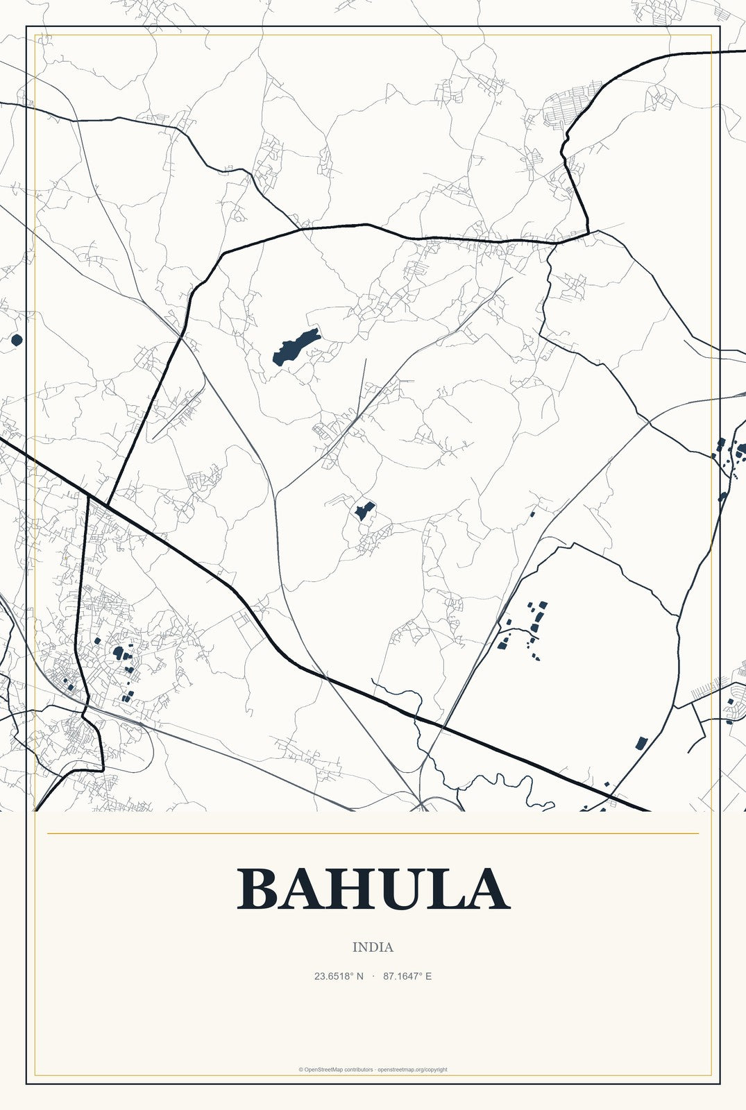 Bahula, India City Map Aluminum Sign in Citrine Modern style