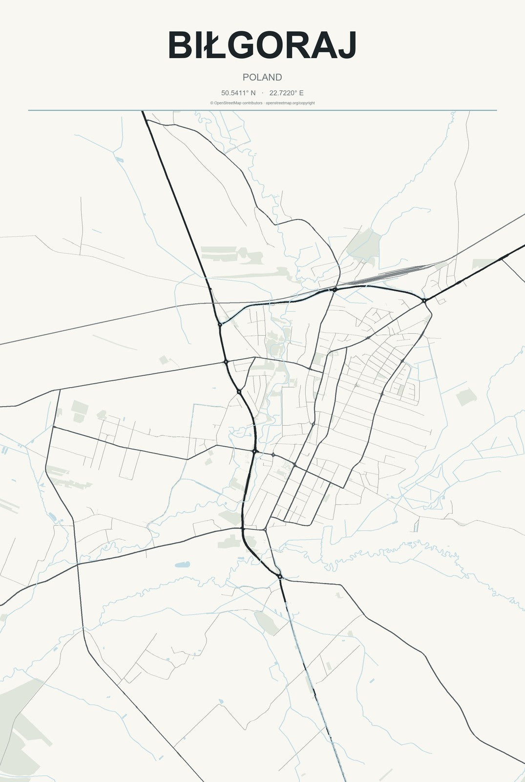 Biłgoraj, Poland City Map Aluminum Sign in Headline Atlas style