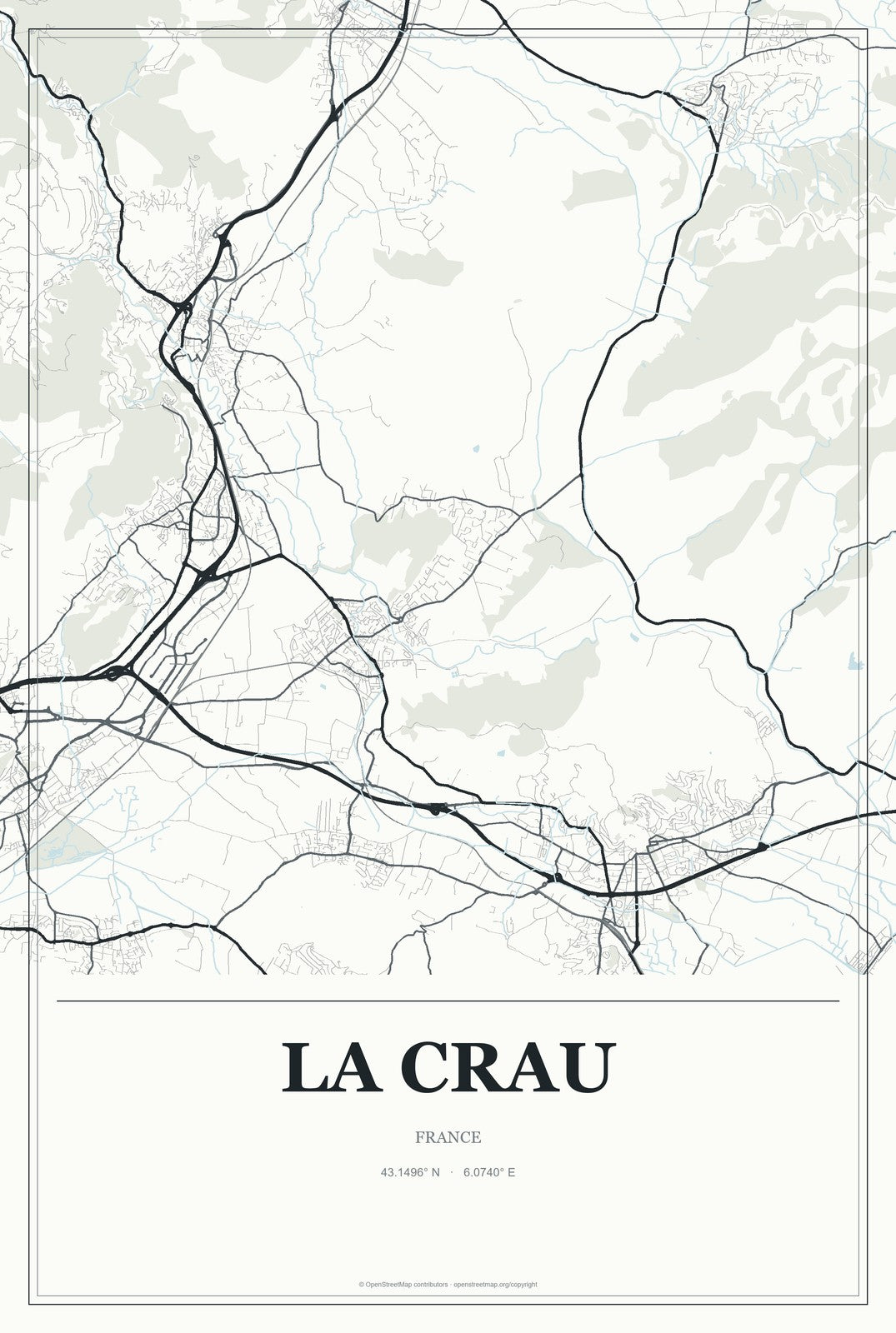 La Crau, France City Map Aluminum Sign in Gallery Air style