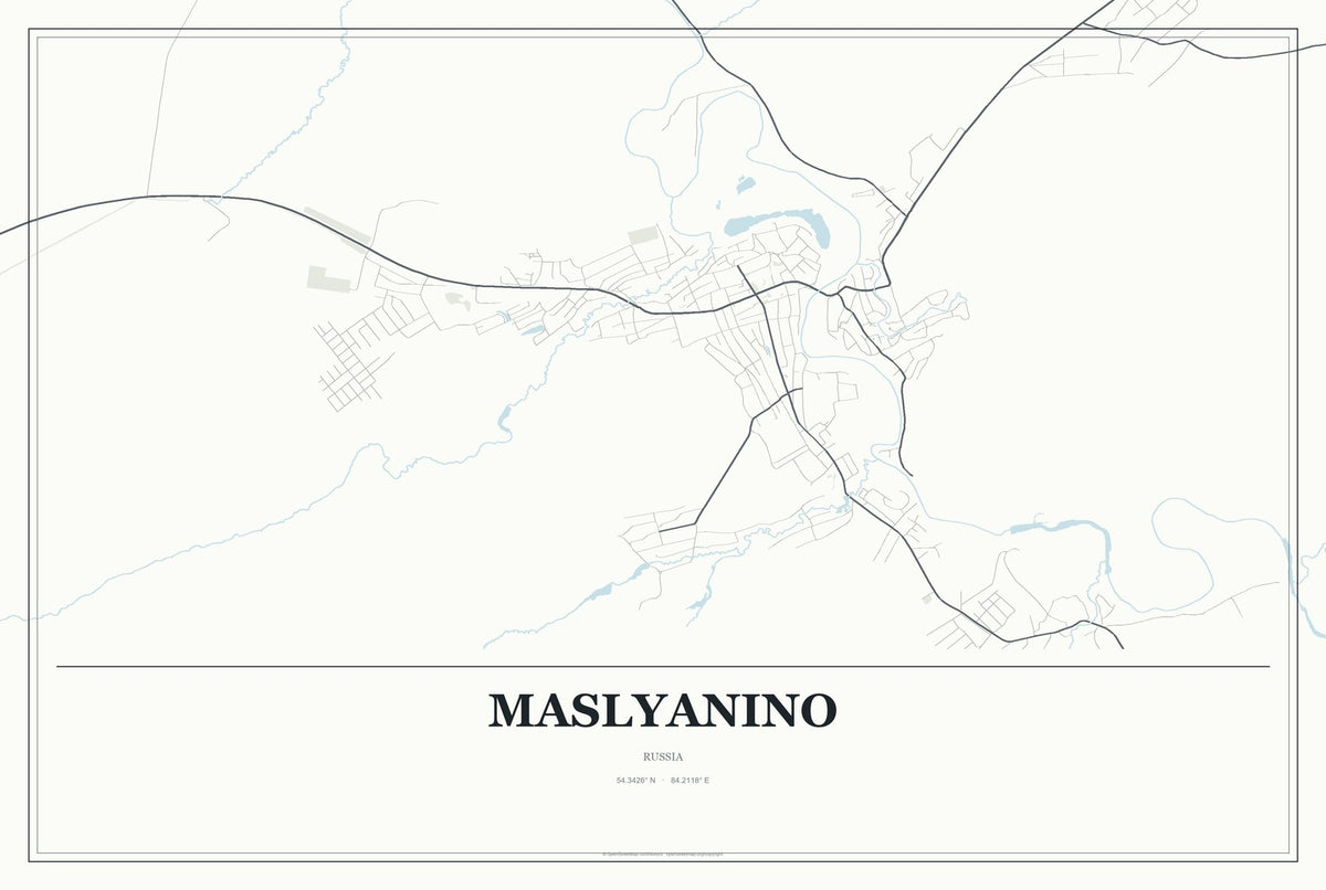 Maslyanino, Russia City Map Aluminum Sign in Gallery Air style