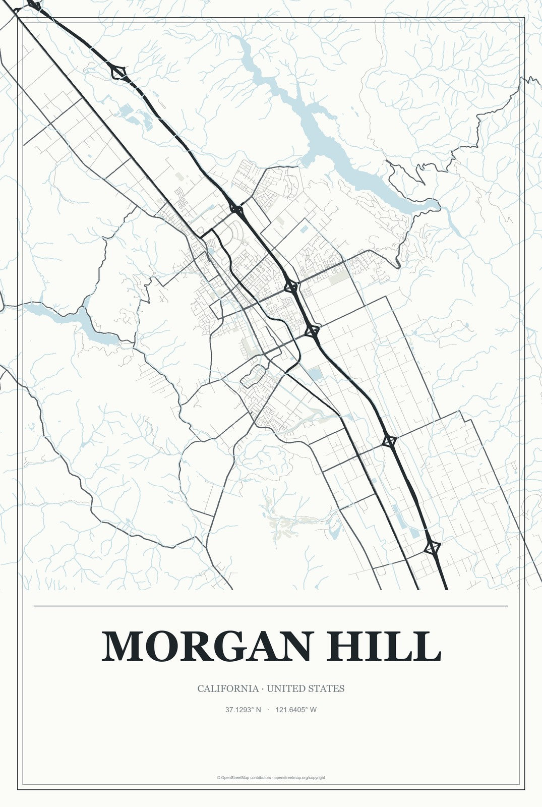 Morgan Hill, California City Map Aluminum Sign in Gallery Air style