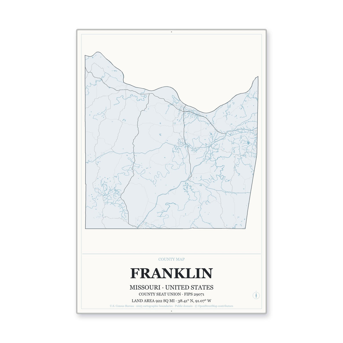 Franklin County, Missouri Map Aluminum Sign in Gallery Air style