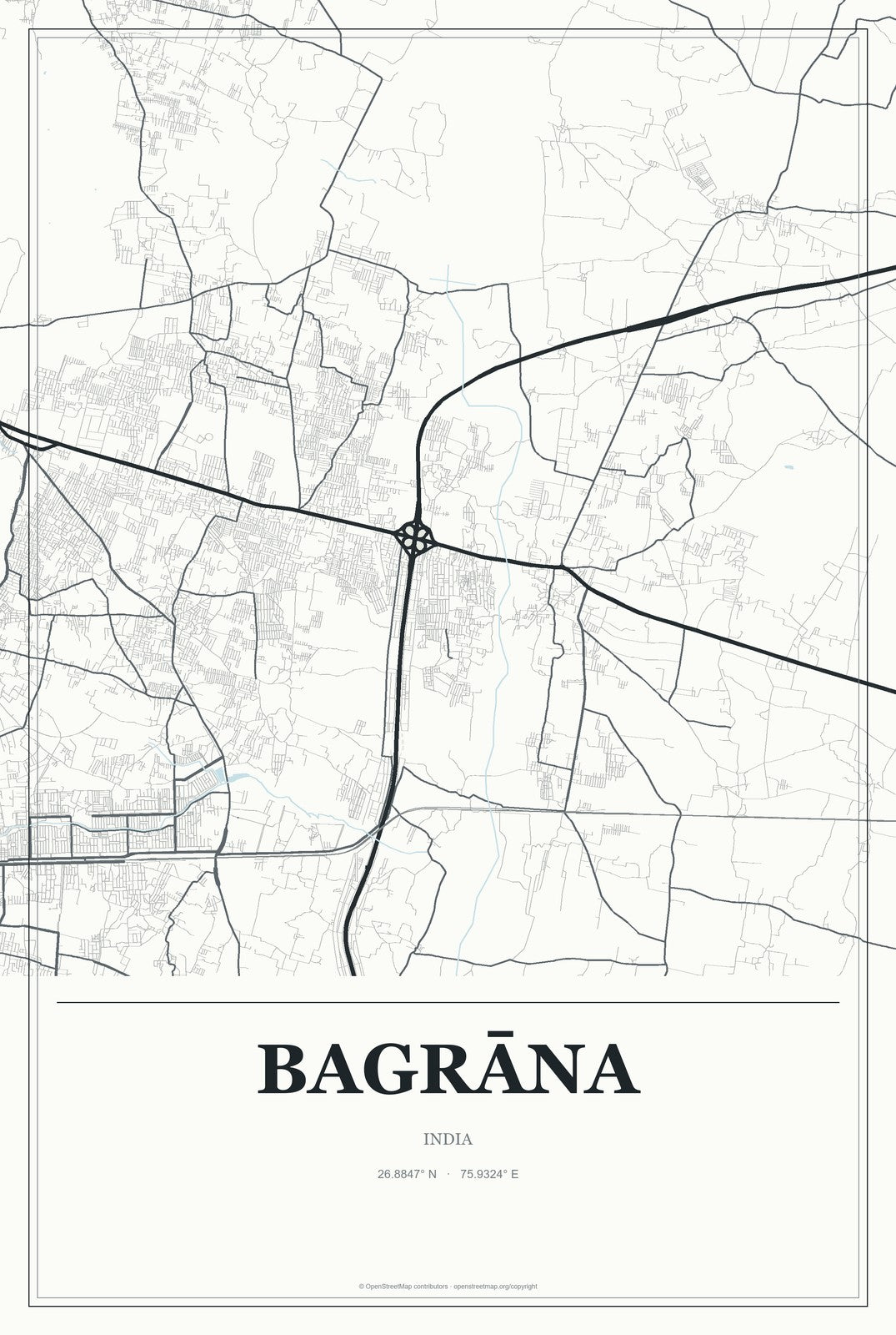 Bagrāna, India City Map Aluminum Sign in Gallery Air style