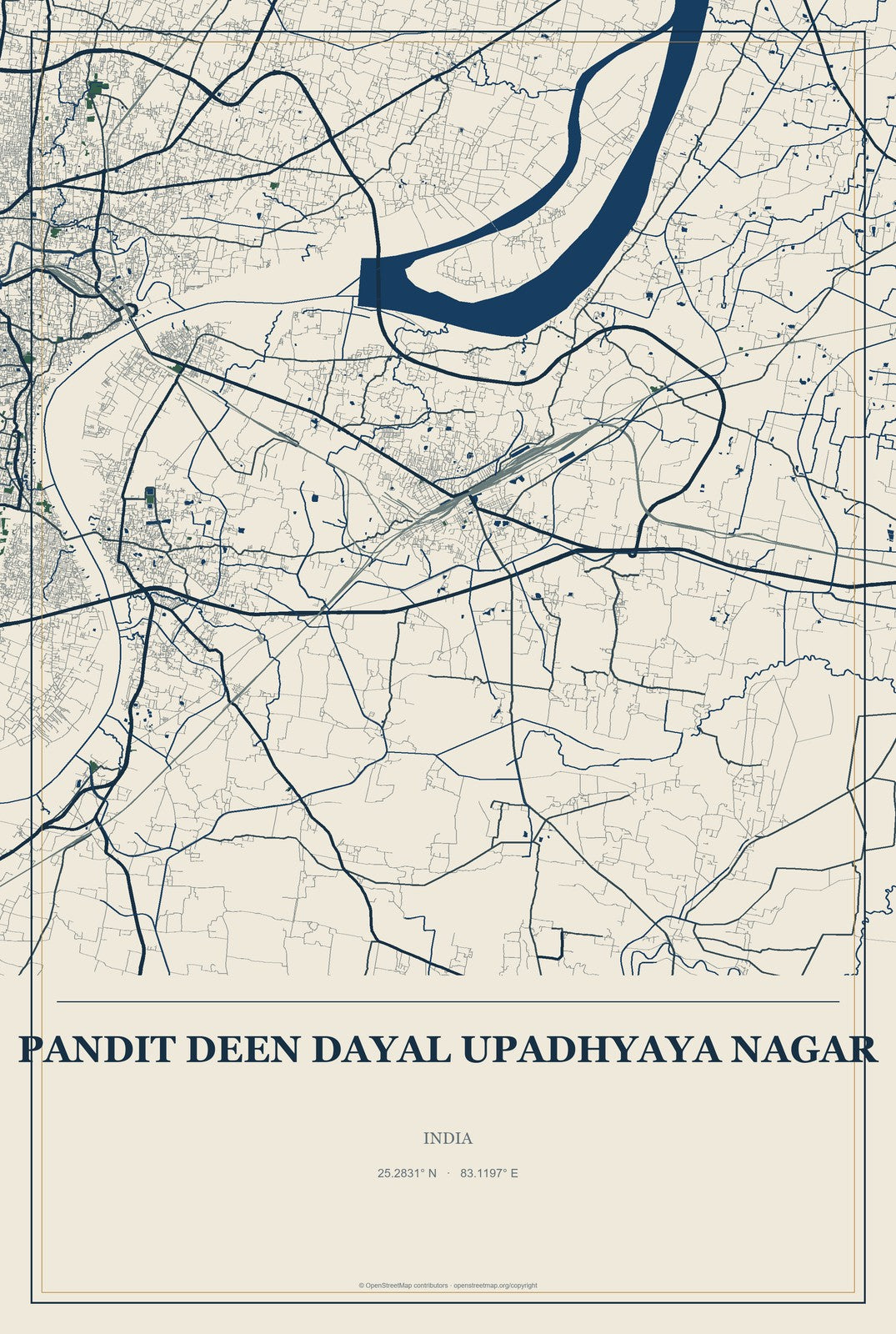 Pandit Deen Dayal Upadhyaya Nagar, India City Map Aluminum Sign in Coastal Cutout style