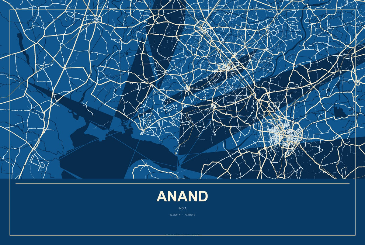 Anand, India City Map Aluminum Sign in Harbor Cobalt style