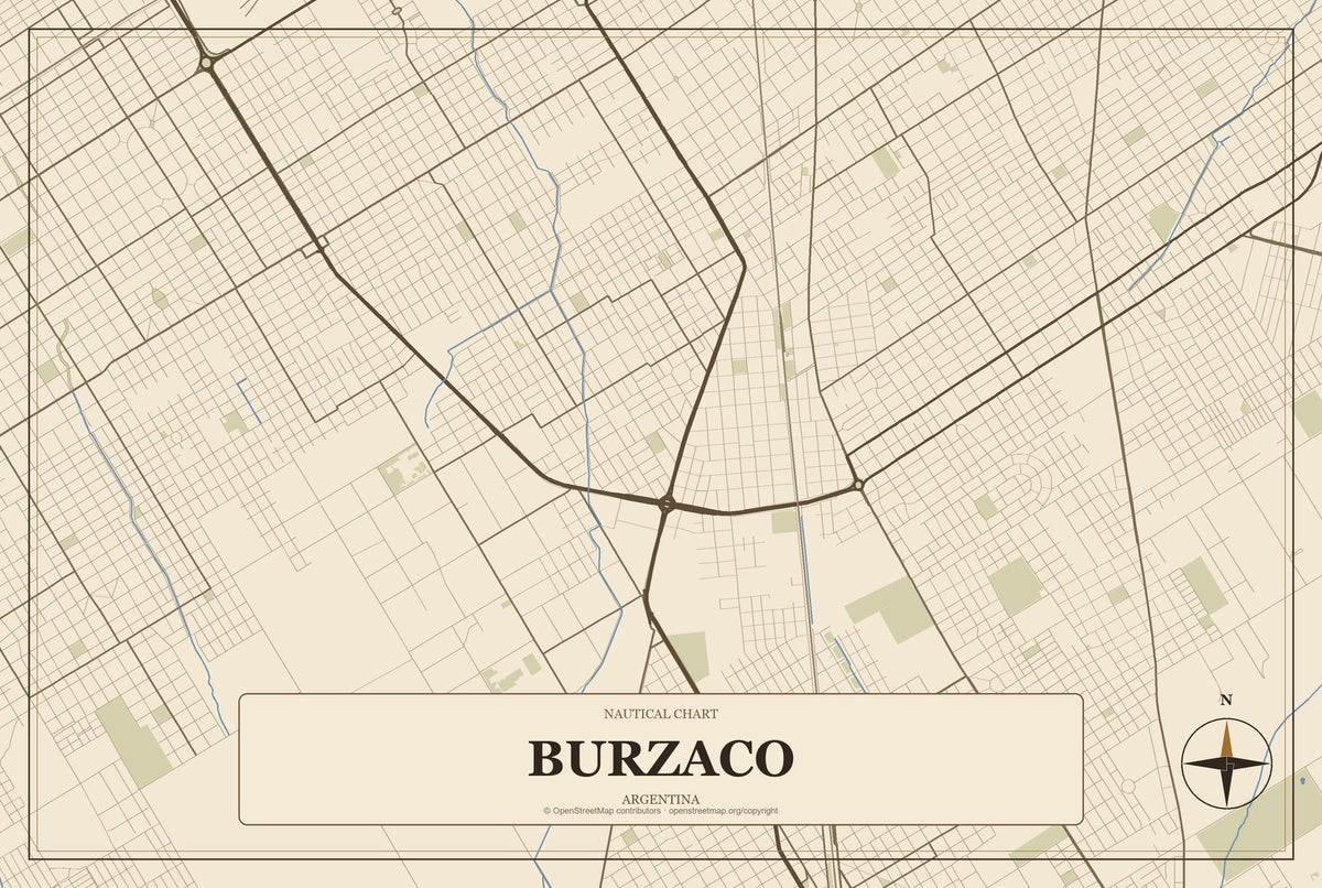 Burzaco, Argentina City Map Aluminum Sign in Heritage Nautical style