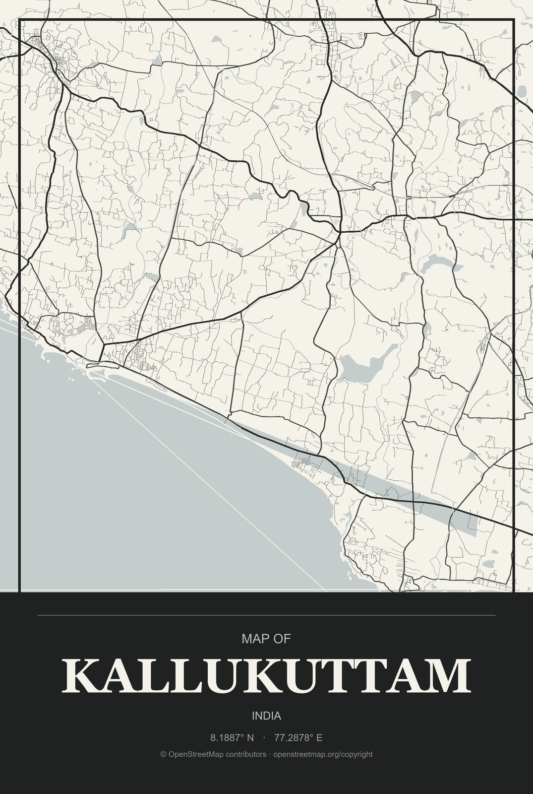 Kallukuttam, India City Map Aluminum Sign in Museum Plaque style