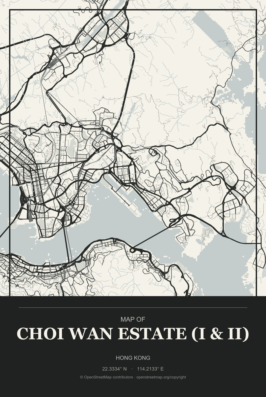 Choi Wan Estate (I & II), Hong Kong City Map Aluminum Sign in Museum Plaque style