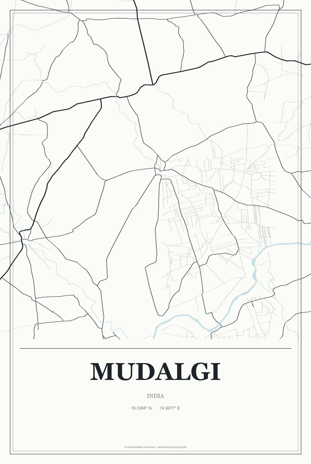 Mudalgi, India City Map Aluminum Sign in Gallery Air style