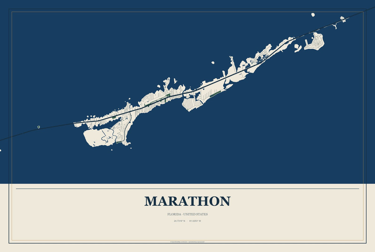 Marathon, Florida City Map Aluminum Sign in Coastal Cutout style