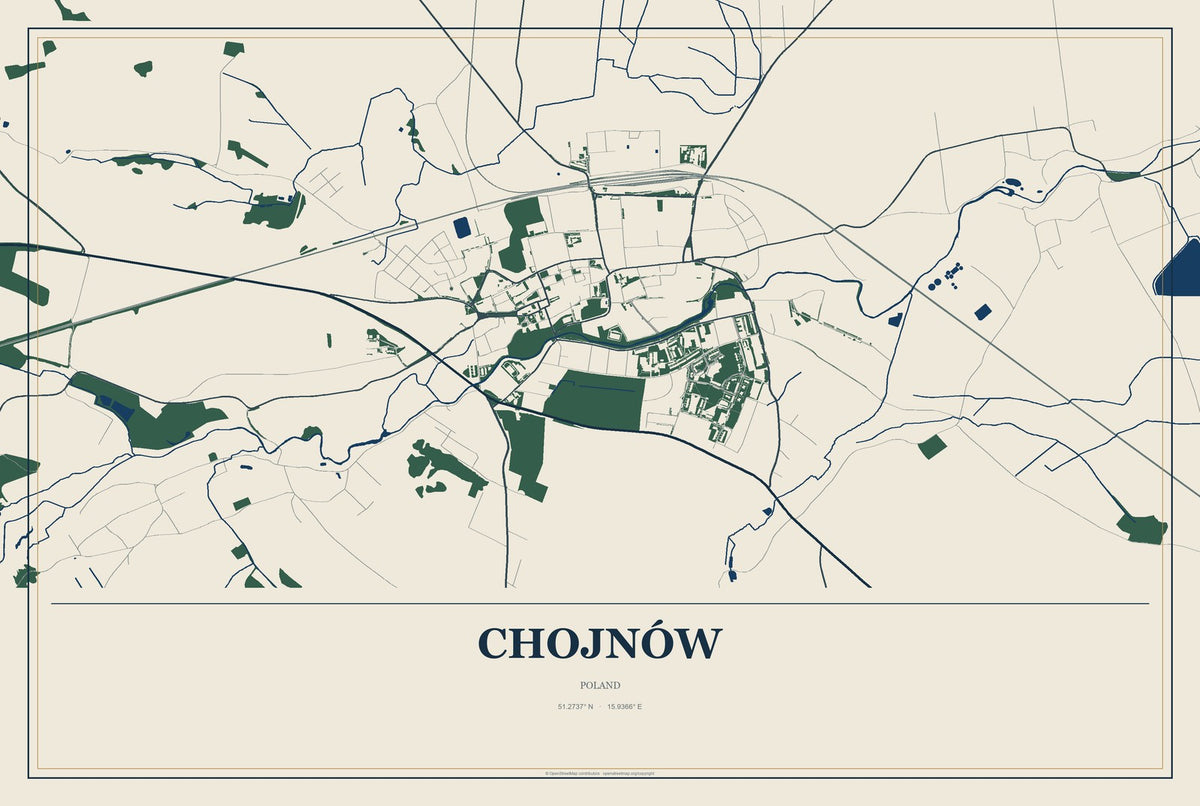Chojnów, Poland City Map Aluminum Sign in Coastal Cutout style