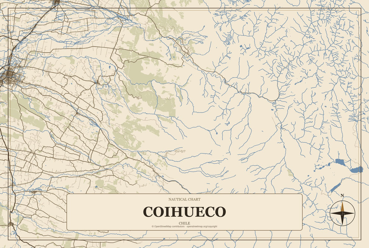 Coihueco, Chile City Map Aluminum Sign in Heritage Nautical style