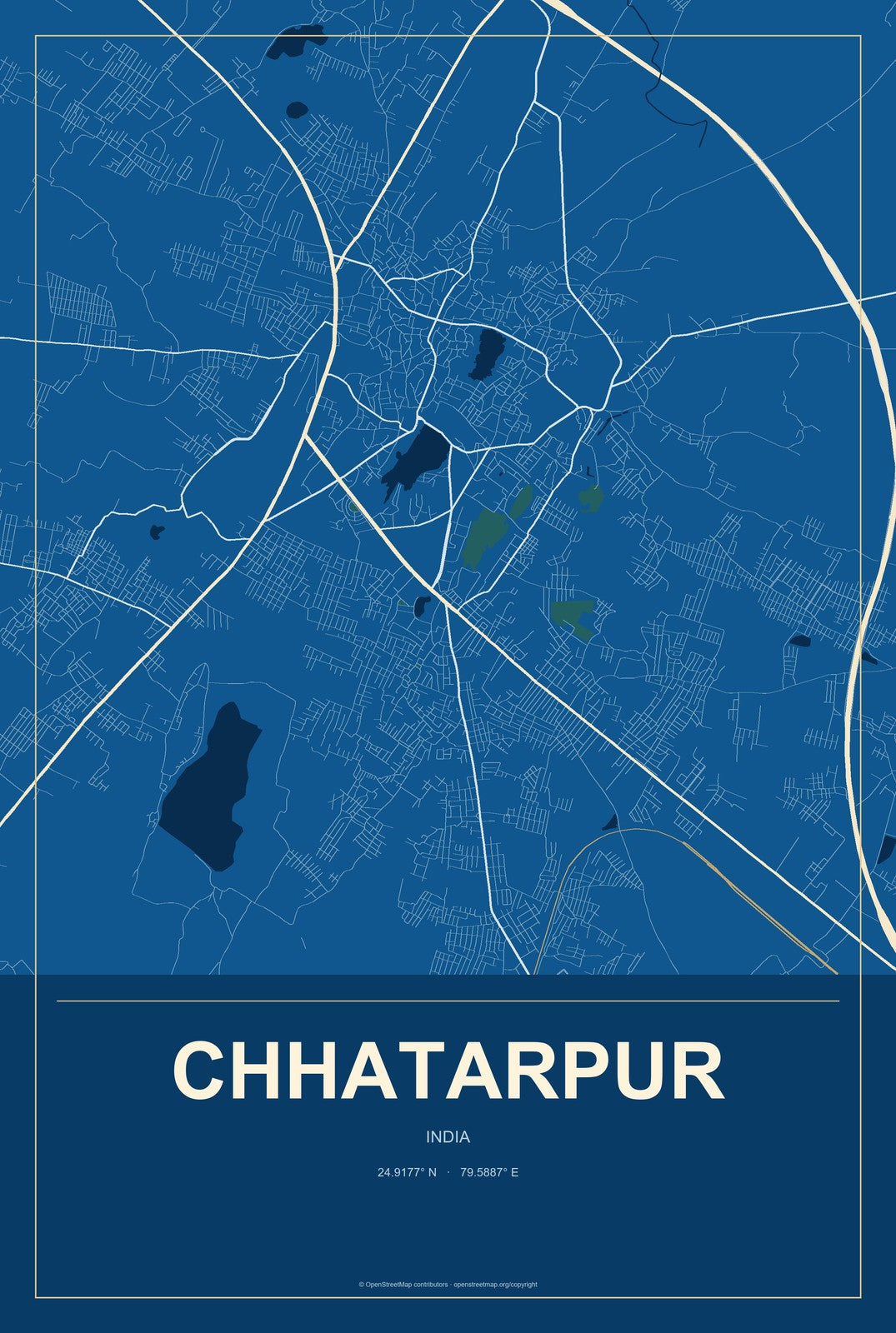 Chhatarpur, Delhi, India City Map Aluminum Sign in Harbor Cobalt style
