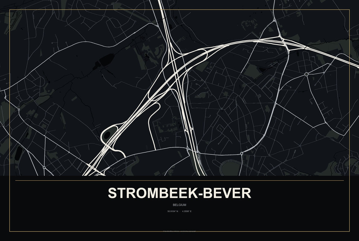 Strombeek-Bever, Belgium City Map Aluminum Sign in Metropolitan Noir style