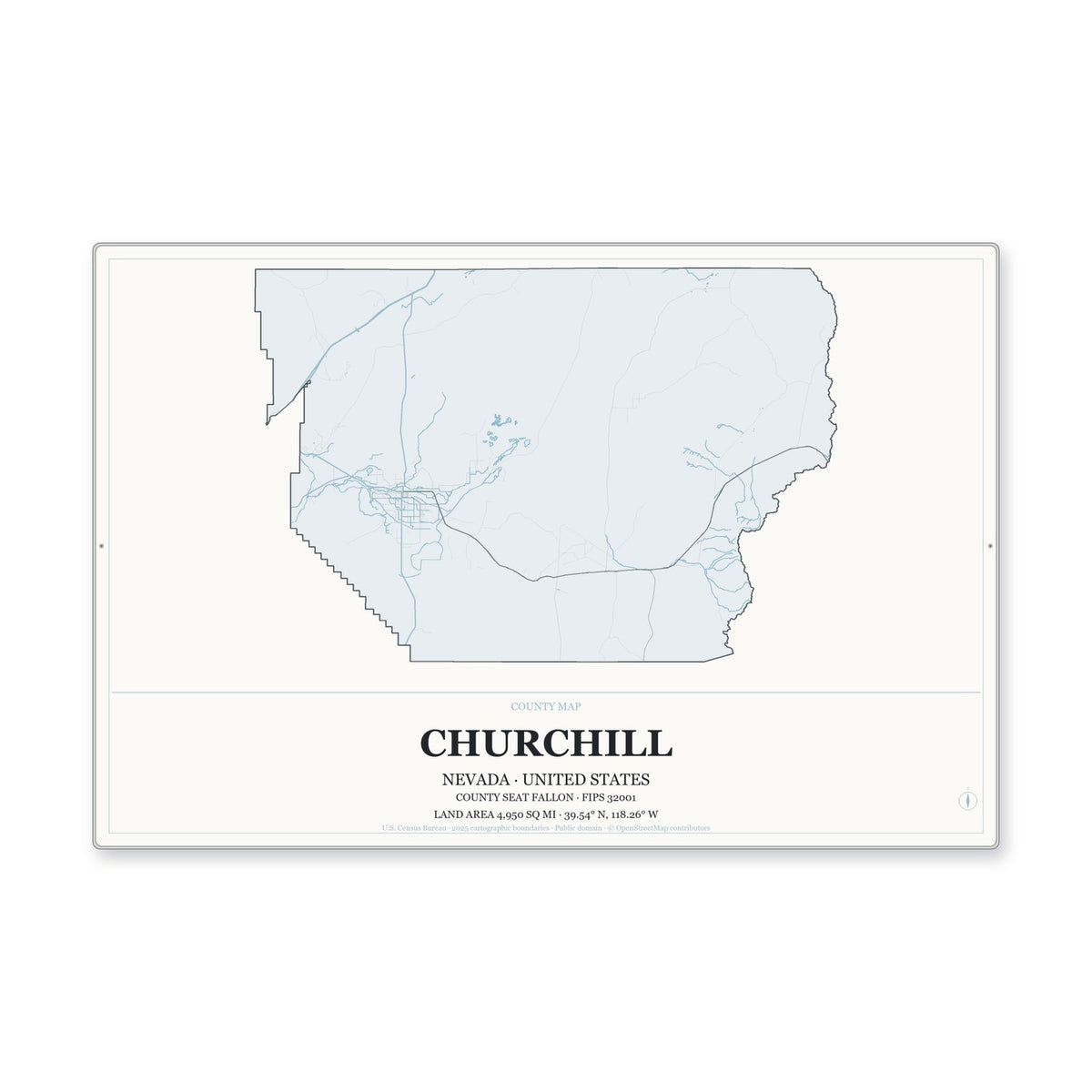 Churchill County, Nevada Map Aluminum Sign in Gallery Air style